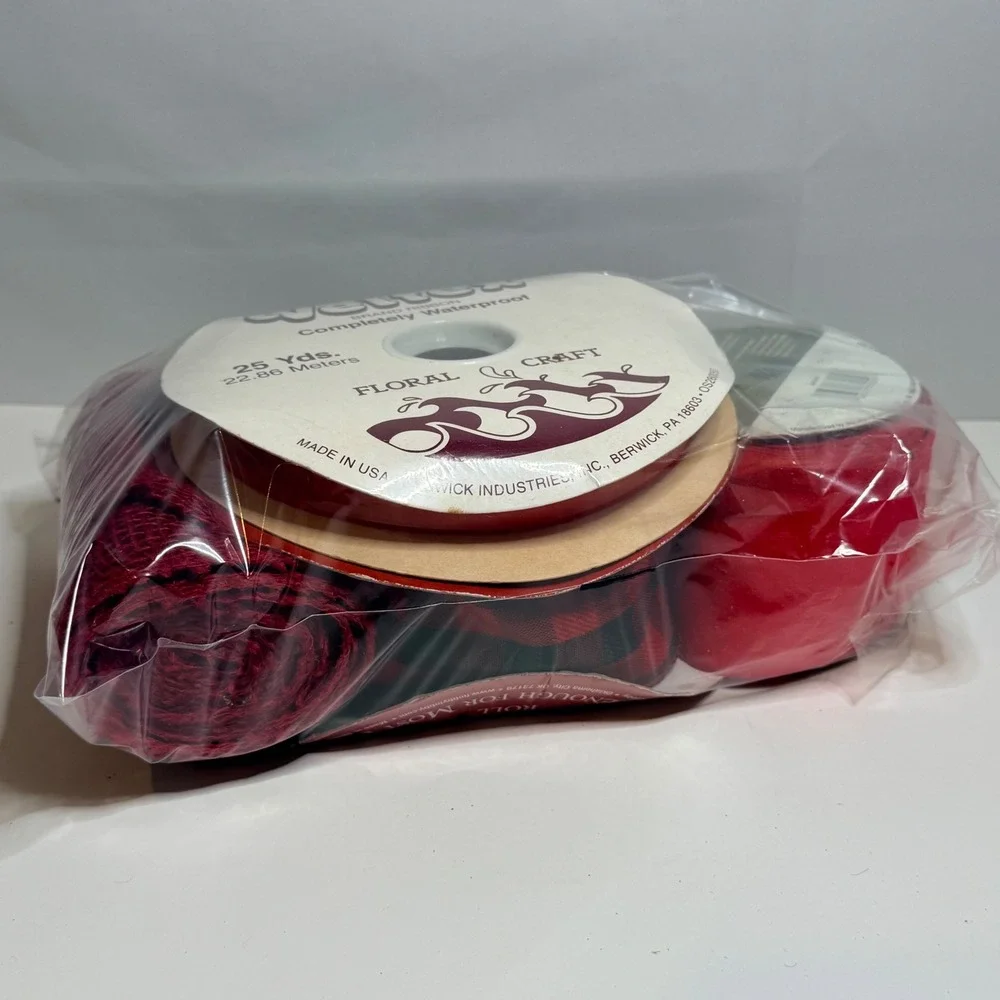 Red Craft‎ Ribbon Lot Buffalo Plaid Burlap Veltex Christmas Holiday DIY 4pc